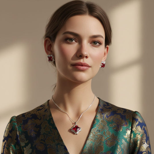 RED STONE LOCKET SET L103